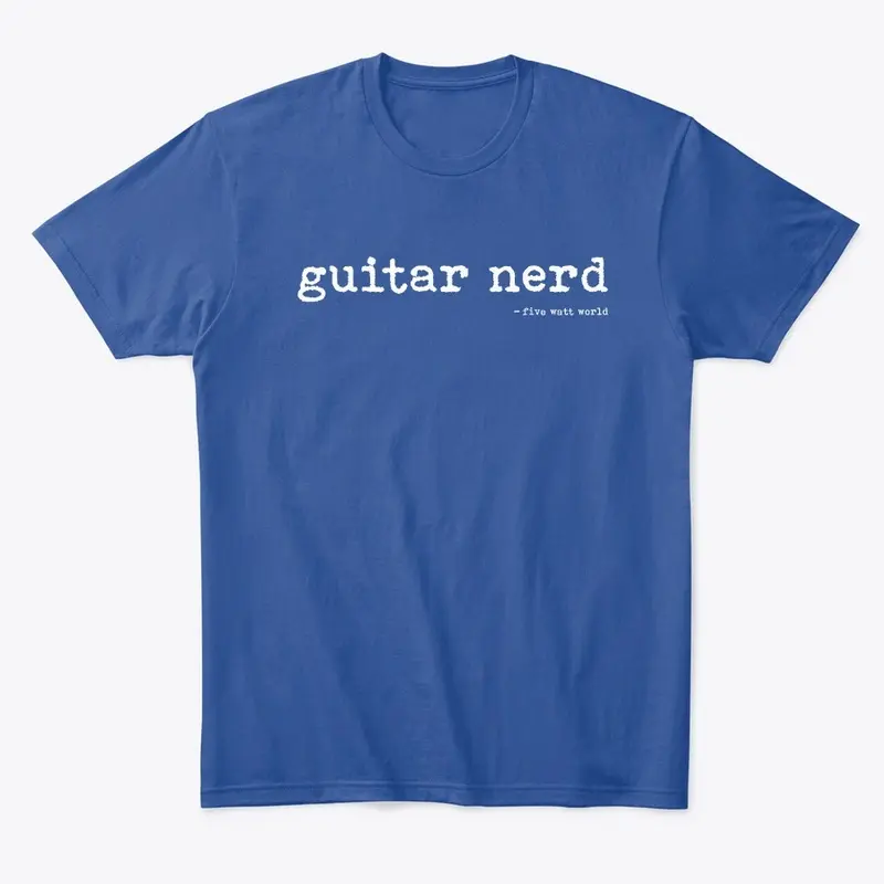 Guitar nerd comfort tee, white on dark